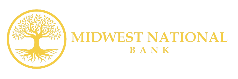 Midwest National Bank logo with golden tree and bank name.