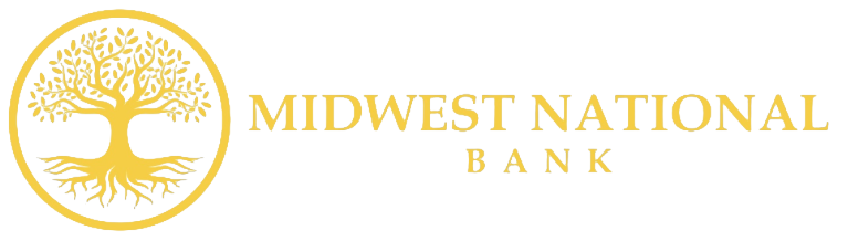 Midwest National Bank logo with golden tree and bank name.